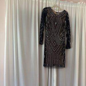 Elegant navy blue, and Silver Geometric Sequin Dress